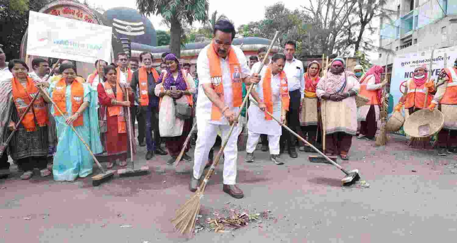 Union Minister CR Patil launches Swachhata drive in Surat.