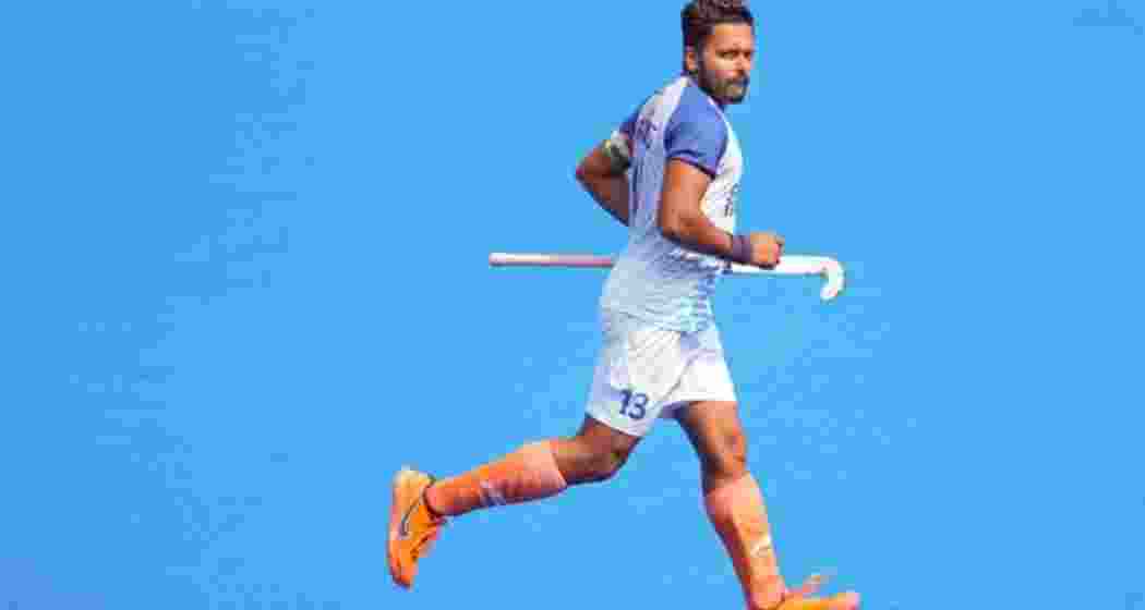 India captain Harmanpreet Singh during the men's hockey bronze medal match against Spain.