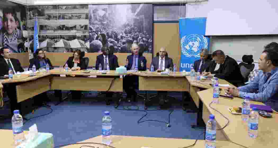 UN envoy Geir O. Pedersen during a meeting with Syrian Foreign Minister Bassam Sabbagh in Damascus on Sunday.