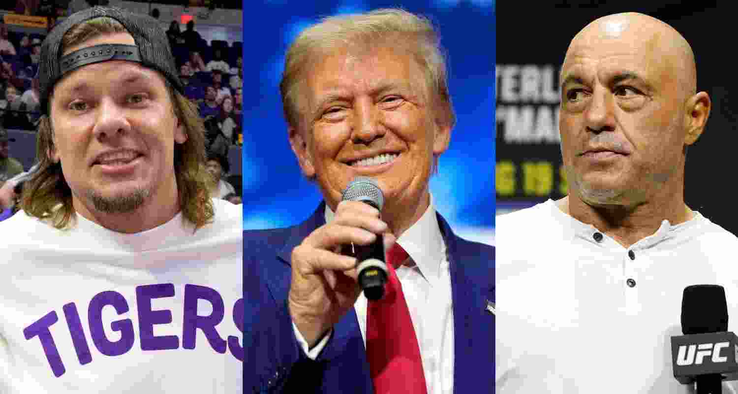 From left to right:  Internet celebrity and comedian Theo Von, US president-elect Donald Trump, and famous podcaster, presenter and martial arts expert Joe Rogan. Von and Rogan have been very vocal supporters of Donald Trump throughout his 2024 campaign.