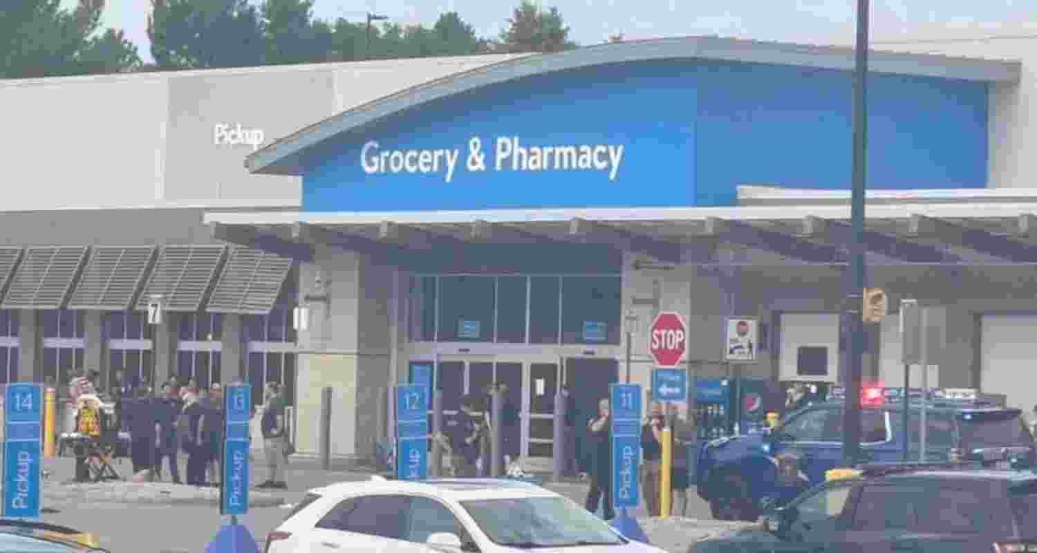 Emergency personnel outside Walmart in Traverse City, Michigan, on Saturday following a mass stabbing incident, seen in this image from social media video.