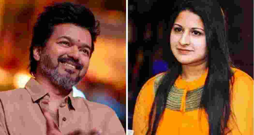 Tamilaga Vettri Kazhagam (TVK) chief and actor-turned-politician Vijay (L), and his wife Sankgeetha Sornalingam.