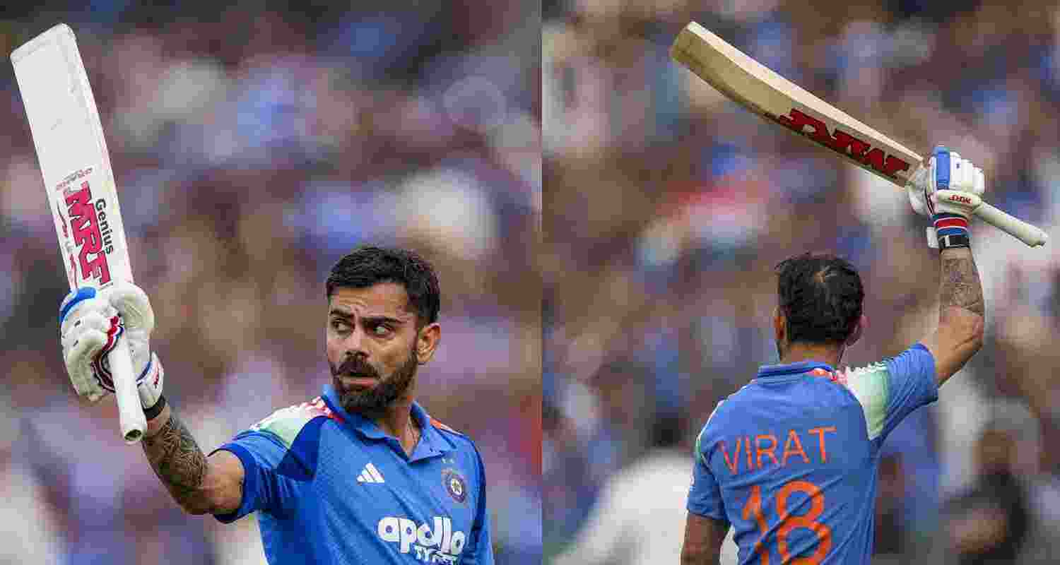 India's Virat Kohli celebrates his century during the second ODI cricket match of a series between India and South Africa, at Shaheed Veer Narayan Singh International Stadium, in Raipur, Chhattisgarh, Wednesday. 