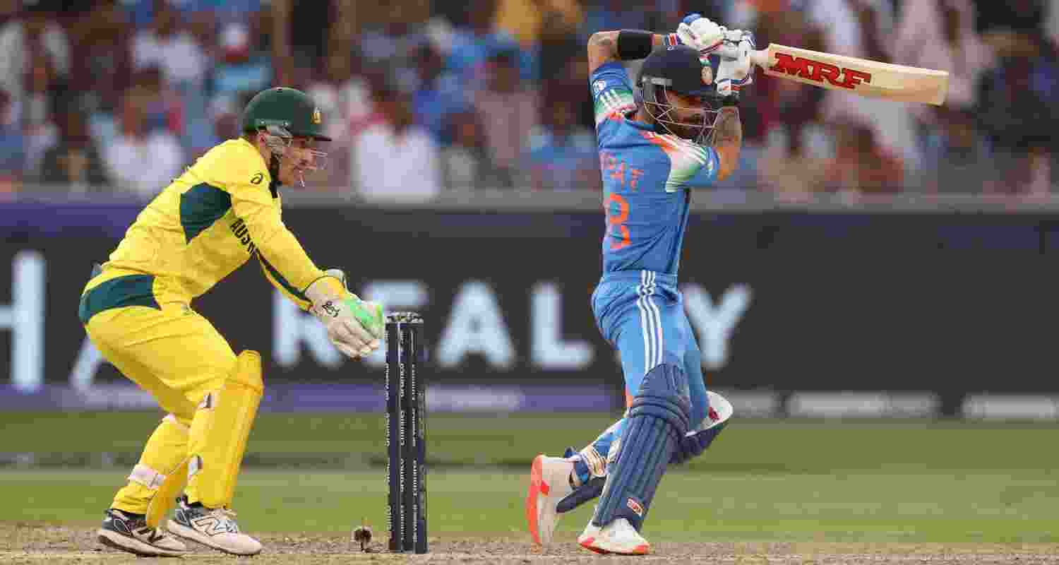 Indian batsman Virat Kohli hits a shot during the semi-final against Australia in the ongoing Champion's trophy.