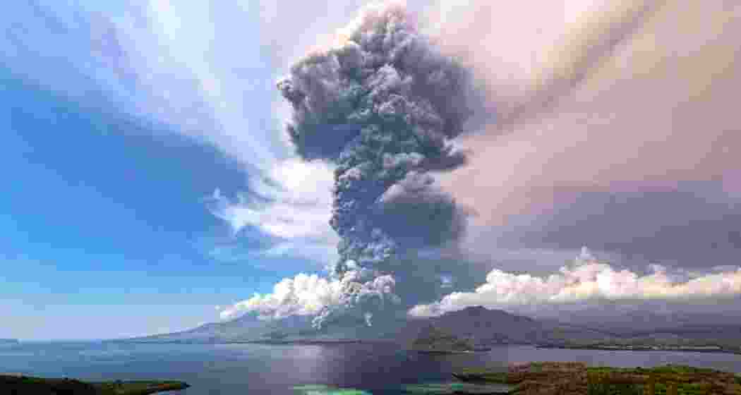 Mount Lewotobi Laki Laki sends a towering ash column into the sky.