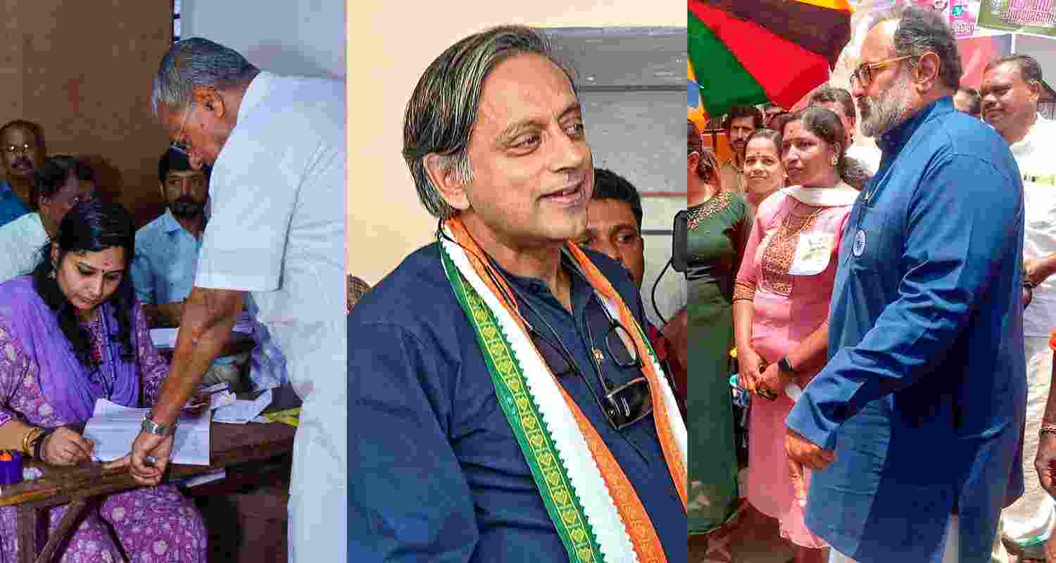 Kerala Chief Minister Pinarayi Vijayan, Shashi Tharoor, and Rajeev Chandrashekar. 