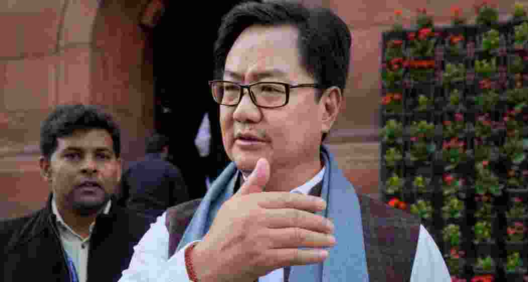 Union Minister Kiren Rijiju addressing mediapersons in New Delhi.