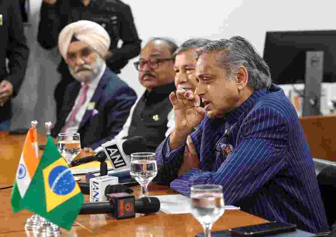 A multi-party delegation of India, led by Congress MP Shashi Tharoor, during a meeting with Ambassador Celso Amorim, Head Adviser to the President of Brazil, in Brazil.