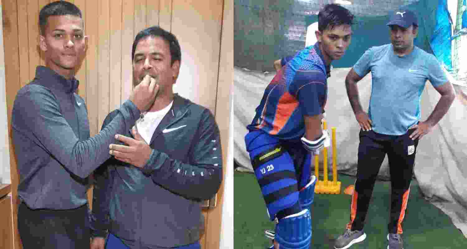 Yashasvi Jaiswal with his coach Jwala Singh.