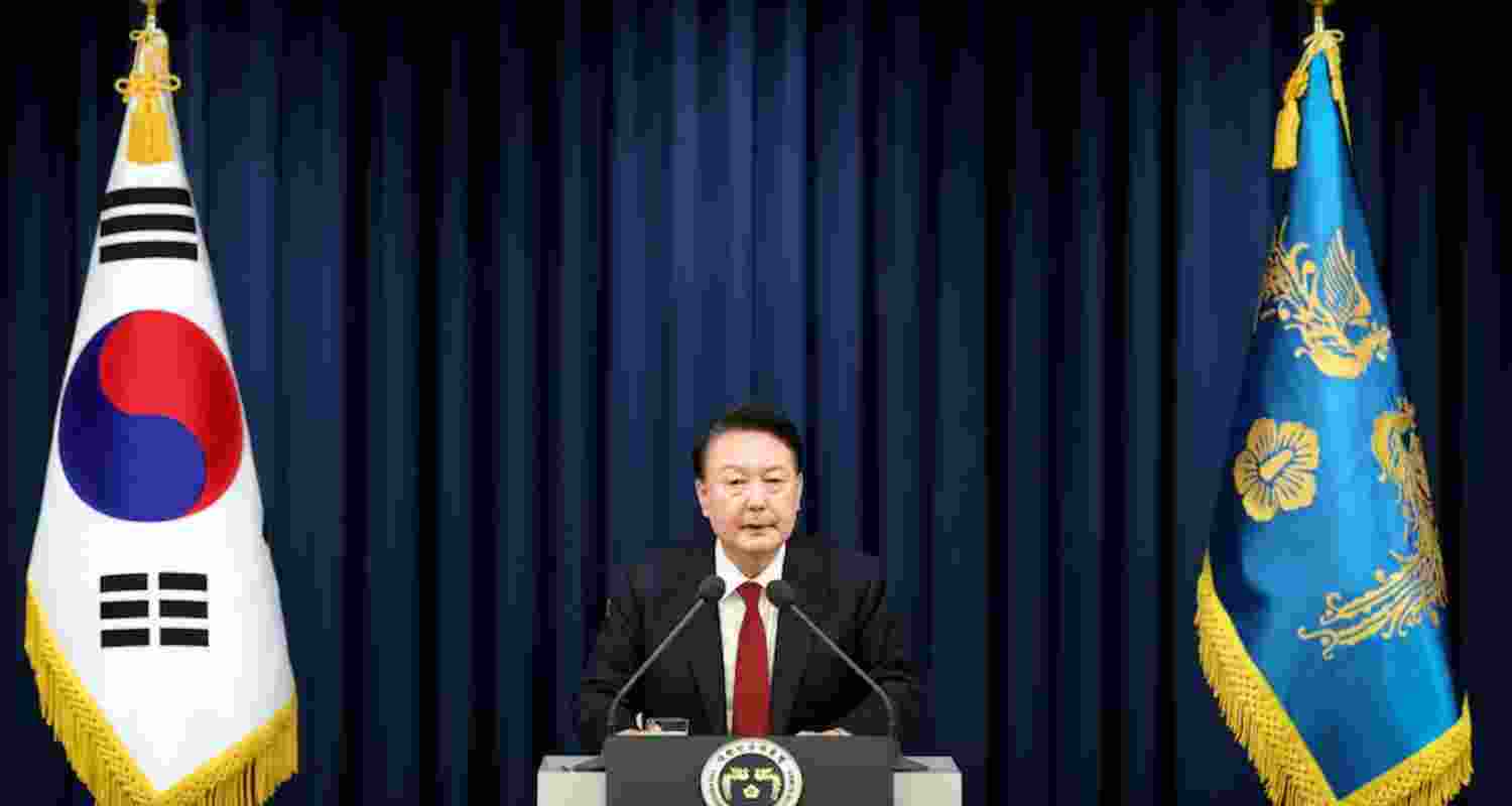 South Korean President Yoon Suk Yeol delivers a speech to declare martial law in Seoul, South Korea, December 3, 2024. 