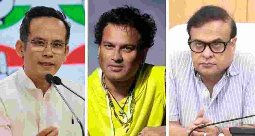 File photos of (left to right) Congress leader Gaurav Gogoi, late singer Zubeen Garg, and Assam Chief Minister Himanta Biswa Sarma.