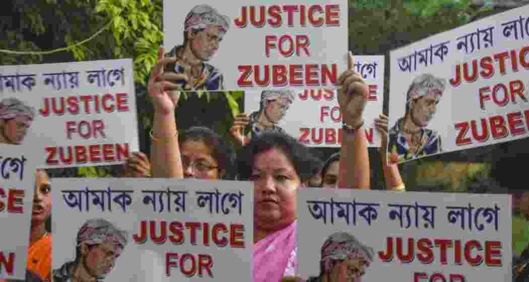 People stage a protest in Guwahati demanding justice for singer Zubeen Garg.