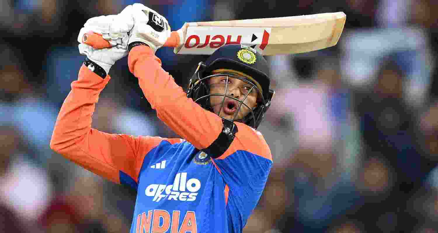India's Abhishek Sharma dispatching the ball over the fence during the second T20 cricket match against Australia in Melbourne on Friday. India's Abhishek Sharma dispatching the ball over the fence during the second T20 cricket match against Australia in Melbourne on Friday.