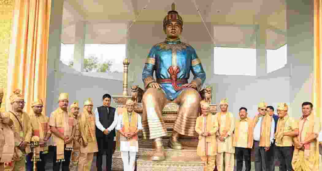 Assam Chief Minister Himanta Biswa Sarma, along with members of the Ahom dynasty, unveils the statue of Ahom founder Swargadeo Chaolung Siu-Ka-Pha in Guwahati on Me-Dam-Me-Phi, honouring his legacy of unity, on Saturday. Assam Chief Minister Himanta Biswa Sarma, along with members of the Ahom dynasty, unveils the statue of Ahom founder Swargadeo Chaolung Siu-Ka-Pha in Guwahati on Me-Dam-Me-Phi, honouring his legacy of unity, on Saturday.