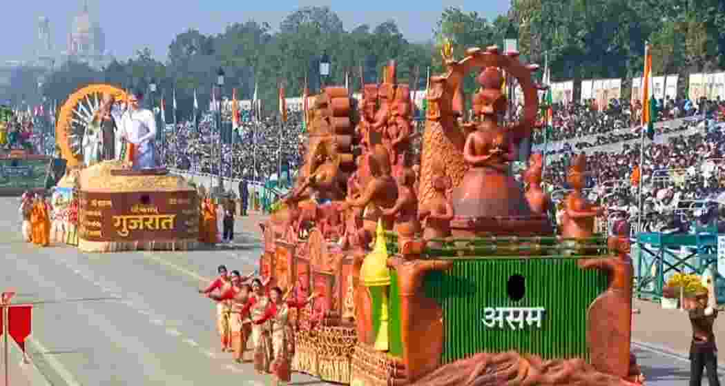 Assam’s tableau depicting the terracotta craft heritage of Asharikandi village rolls down Kartavya Path during the Republic Day parade in New Delhi on Monday. Assam’s tableau depicting the terracotta craft heritage of Asharikandi village rolls down Kartavya Path during the Republic Day parade in New Delhi on Monday.