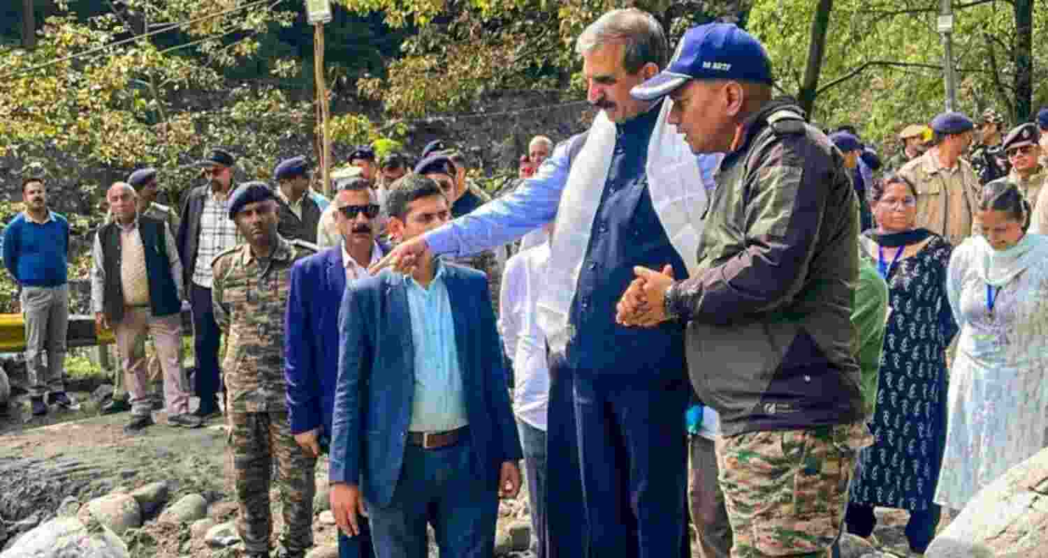 Chief Minister Sukhvinder Singh Sukhu during a visit to the disaster-affected areas in Manali. Chief Minister Sukhvinder Singh Sukhu during a visit to the disaster-affected areas in Manali.