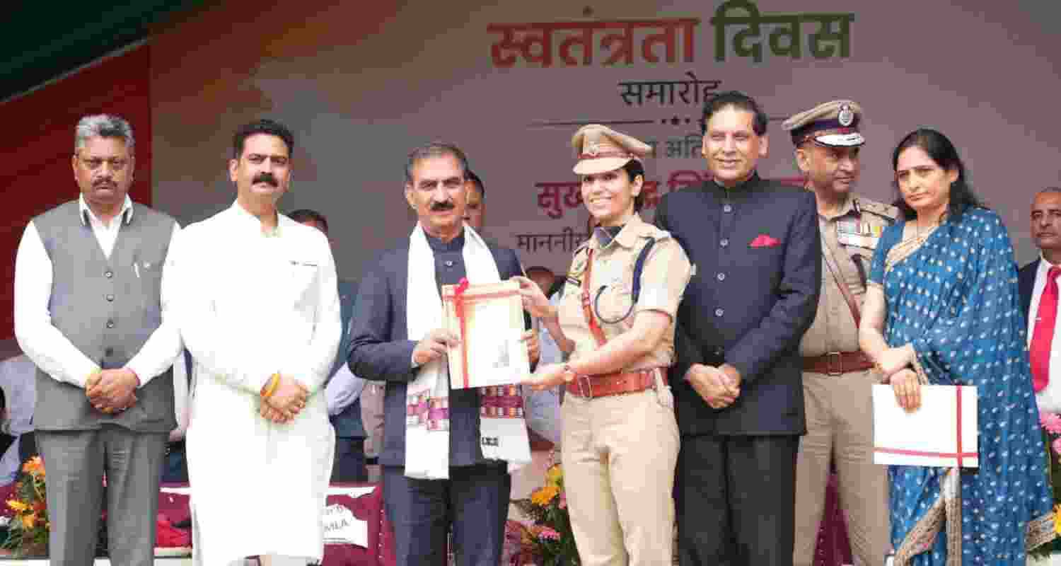 Chief Minister Thakur Sukhvinder Singh Sukhu during the state-level Independence Day celebrations at Sarkaghat in Mandi district on Friday. Chief Minister Thakur Sukhvinder Singh Sukhu during the state-level Independence Day celebrations at Sarkaghat in Mandi district on Friday.