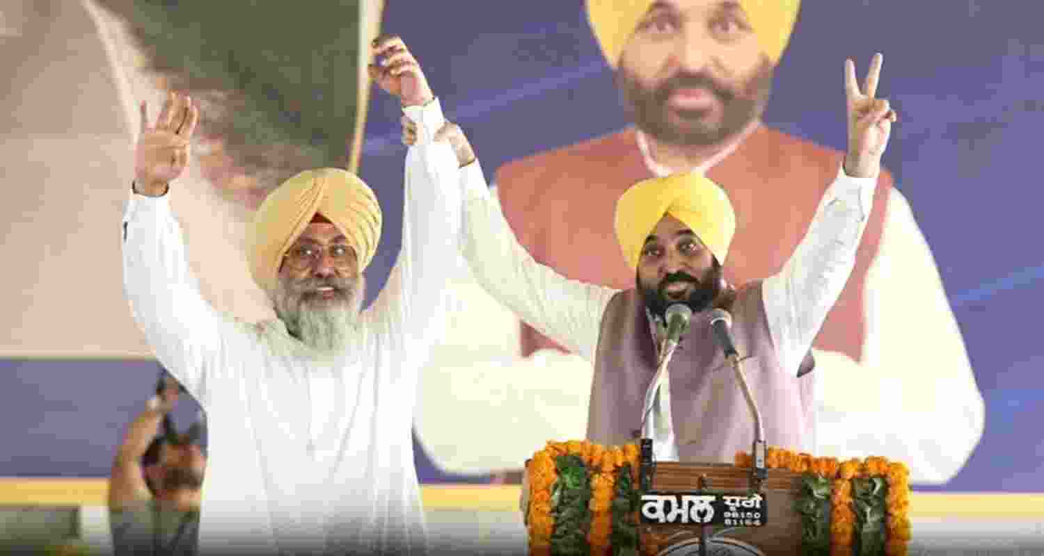 AAP candidate Harmeet Singh Sandhu (left) with Punjab Chief Minister Bhagwant Mann. AAP candidate Harmeet Singh Sandhu (left) with Punjab Chief Minister Bhagwant Mann.