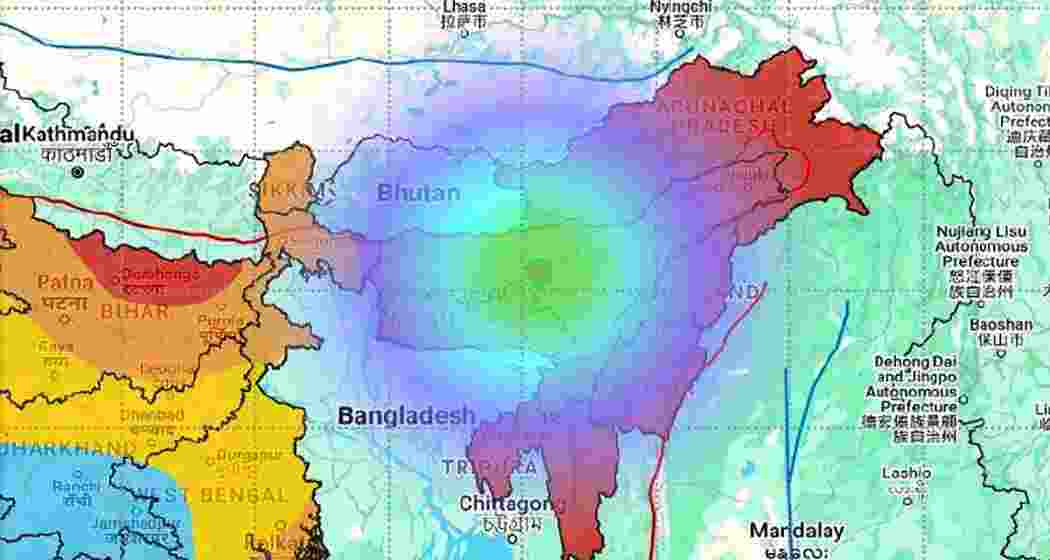 A graphical representation showing the earthquake’s epicentre in central Assam and the extent of tremors felt across the Northeast and neighbouring regions. A graphical representation showing the earthquake’s epicentre in central Assam and the extent of tremors felt across the Northeast and neighbouring regions.