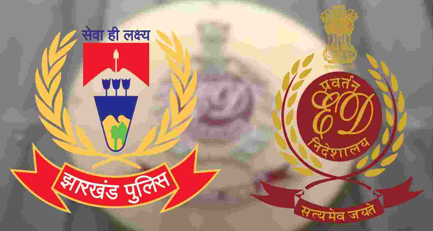 Logos of the Ranchi Police and the Enforcement Directorate. Logos of the Ranchi Police and the Enforcement Directorate.