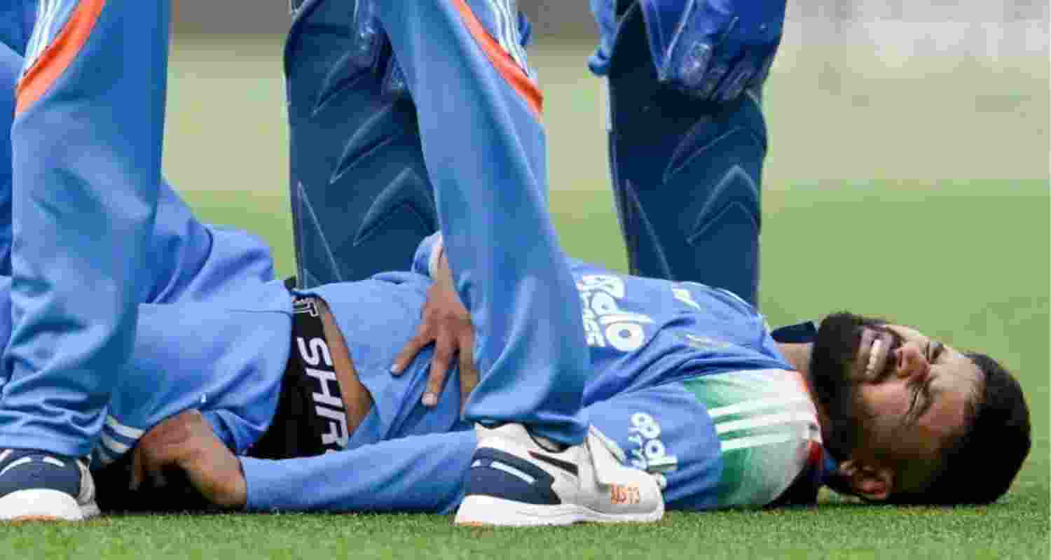 A file photograph of Shreyas Iyer after sustaining the injury in the third ODI match against Australia last Saturday. A file photograph of Shreyas Iyer after sustaining the injury in the third ODI match against Australia last Saturday.