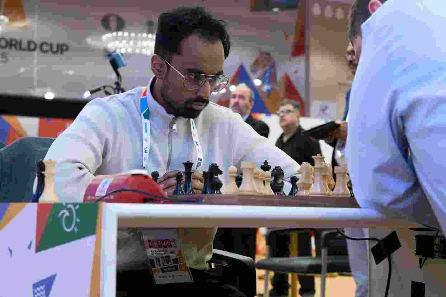 GM Karthik Venkataraman in action during the Round 3 tiebreaker at the FIDE World Cup 2025 in Goa. GM Karthik Venkataraman in action during the Round 3 tiebreaker at the FIDE World Cup 2025 in Goa.