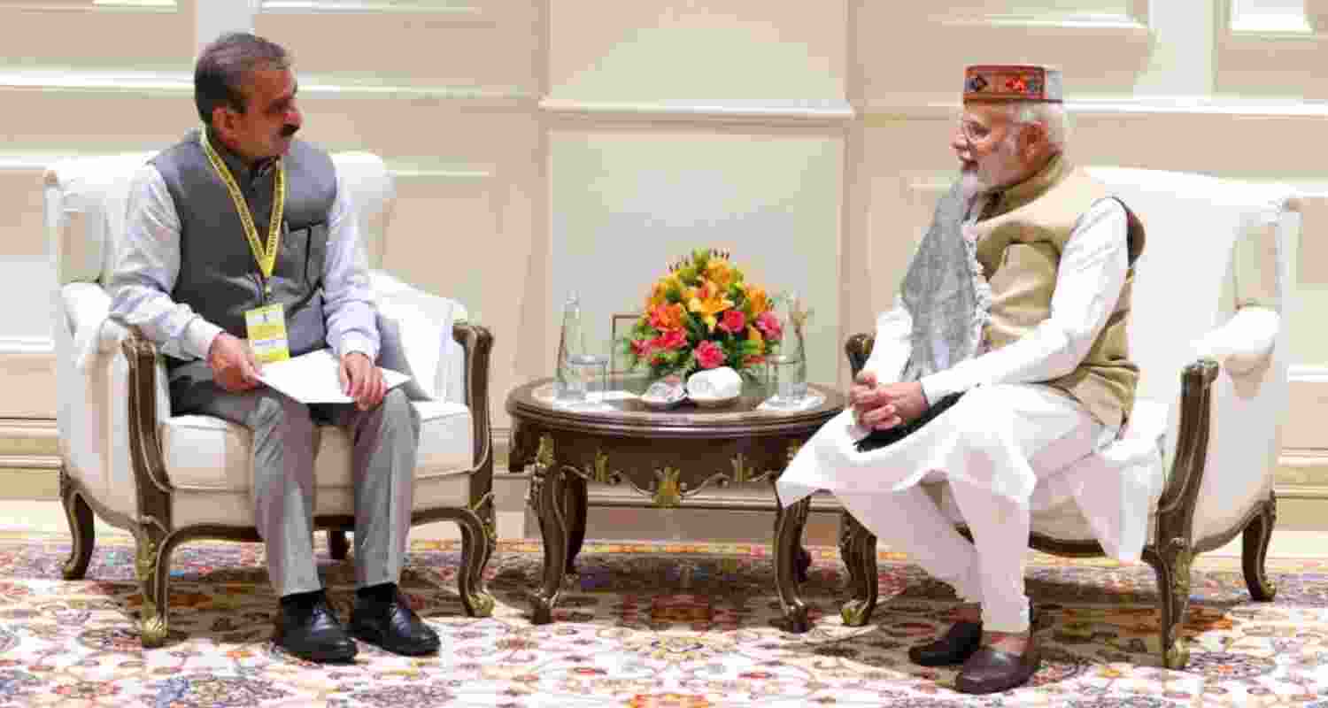Himachal Pradesh Chief Minister Sukhvinder Singh Sukhu meets Prime Minister Narendra Modi in New Delhi on Saturday. Himachal Pradesh Chief Minister Sukhvinder Singh Sukhu meets Prime Minister Narendra Modi in New Delhi on Saturday.