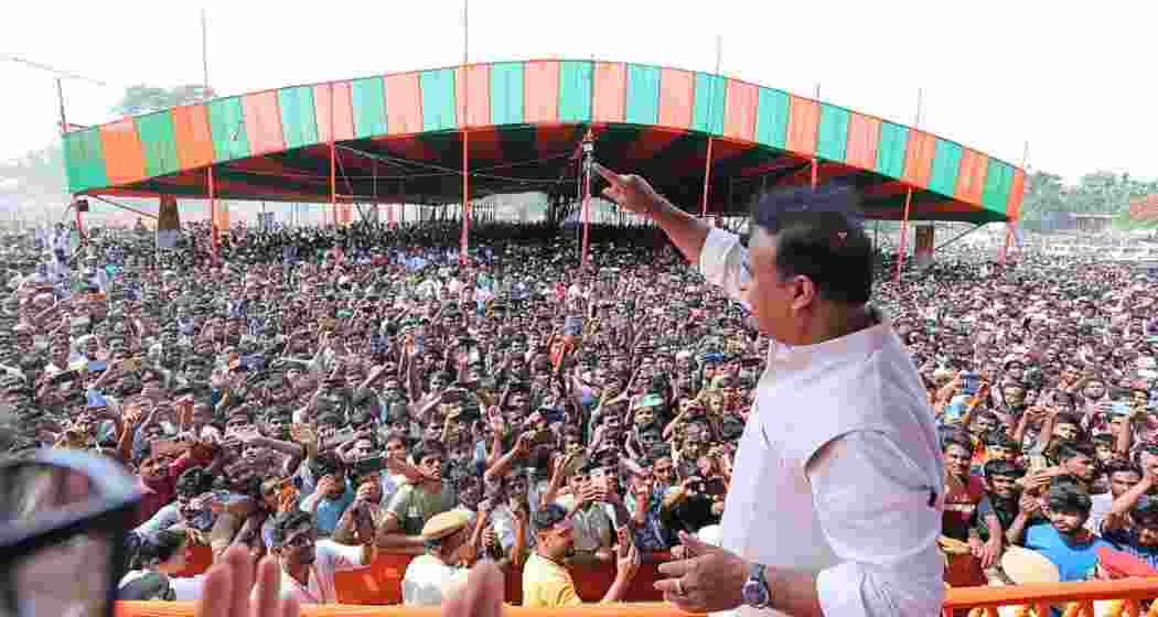 Assam CM Himanta Biswa Sarma waves to supporters during a public gathering. (File photo) Assam CM Himanta Biswa Sarma waves to supporters during a public gathering. (File photo)