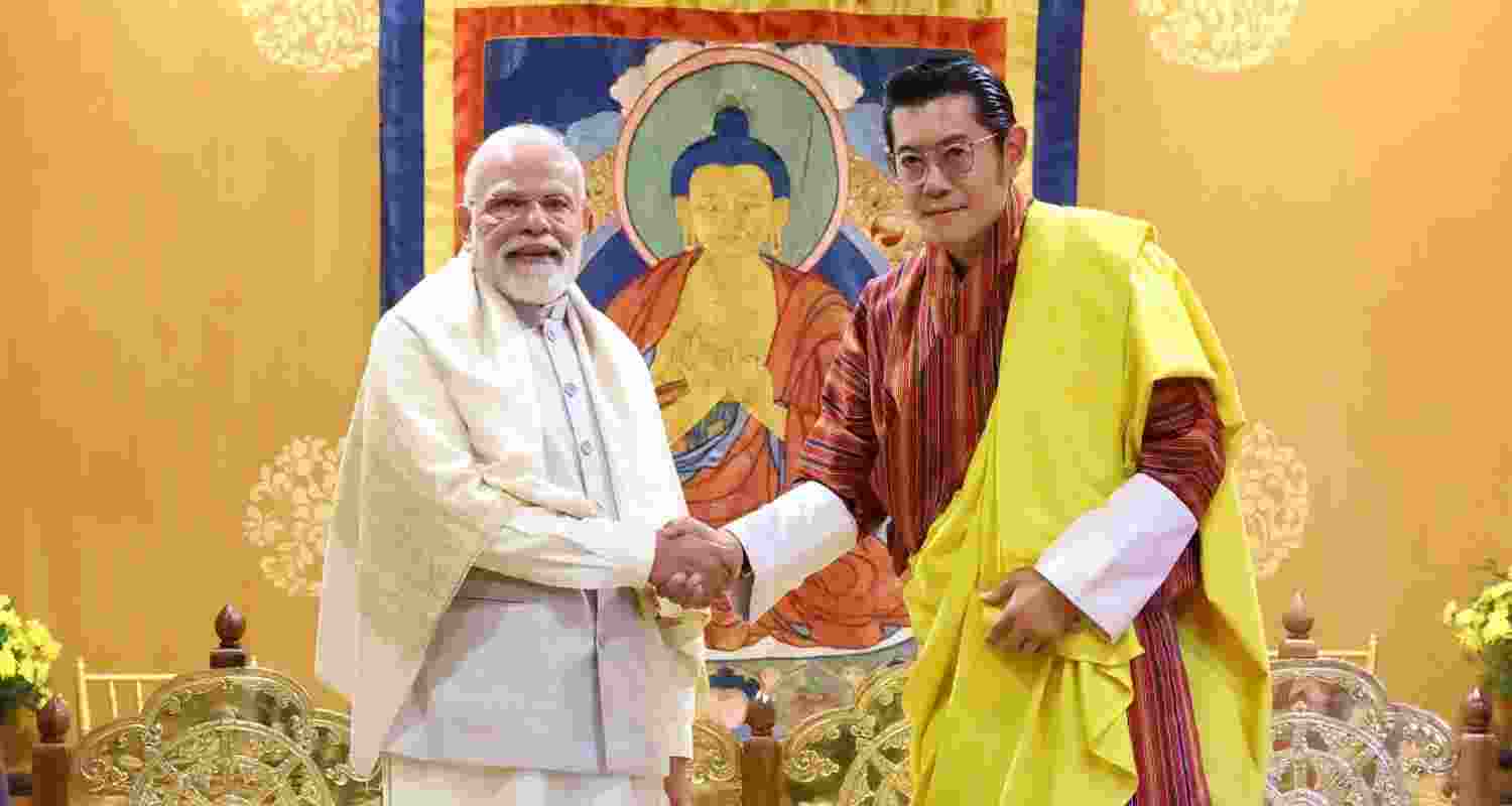 Indian Prime Minister Narendra Modi with Jigme Khesar Namgyel Wangchuck, the King of Bhutan on Tuesday. Indian Prime Minister Narendra Modi with Jigme Khesar Namgyel Wangchuck, the King of Bhutan on Tuesday.