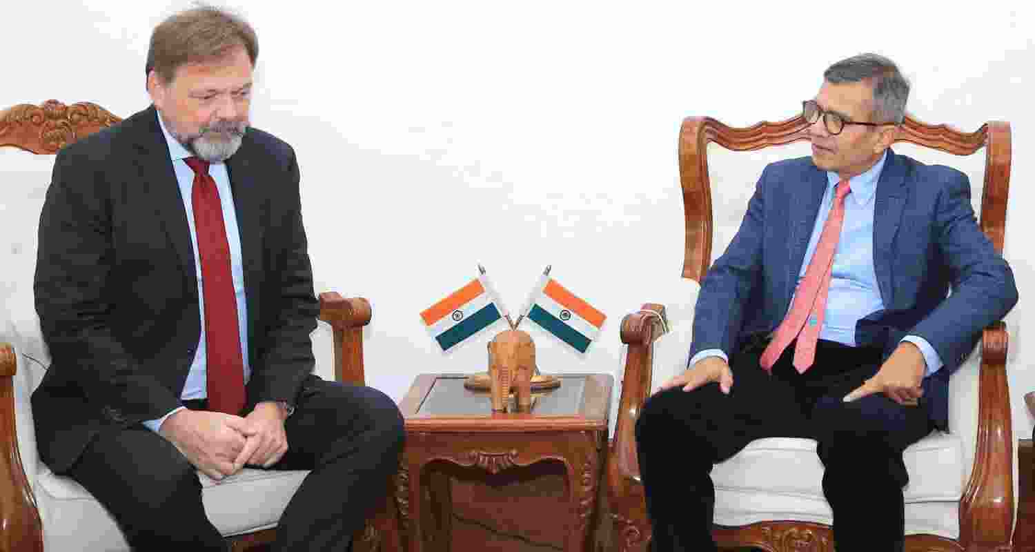 Defence Secretary Rajesh Kumar Singh (right) met German Ambassador Dr Philipp Ackermann (left). Defence Secretary Rajesh Kumar Singh (right) met German Ambassador Dr Philipp Ackermann (left).
