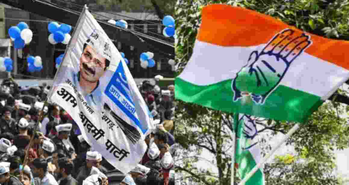 Flags of the Aam Aadmi Party and Congress. Flags of the Aam Aadmi Party and Congress.