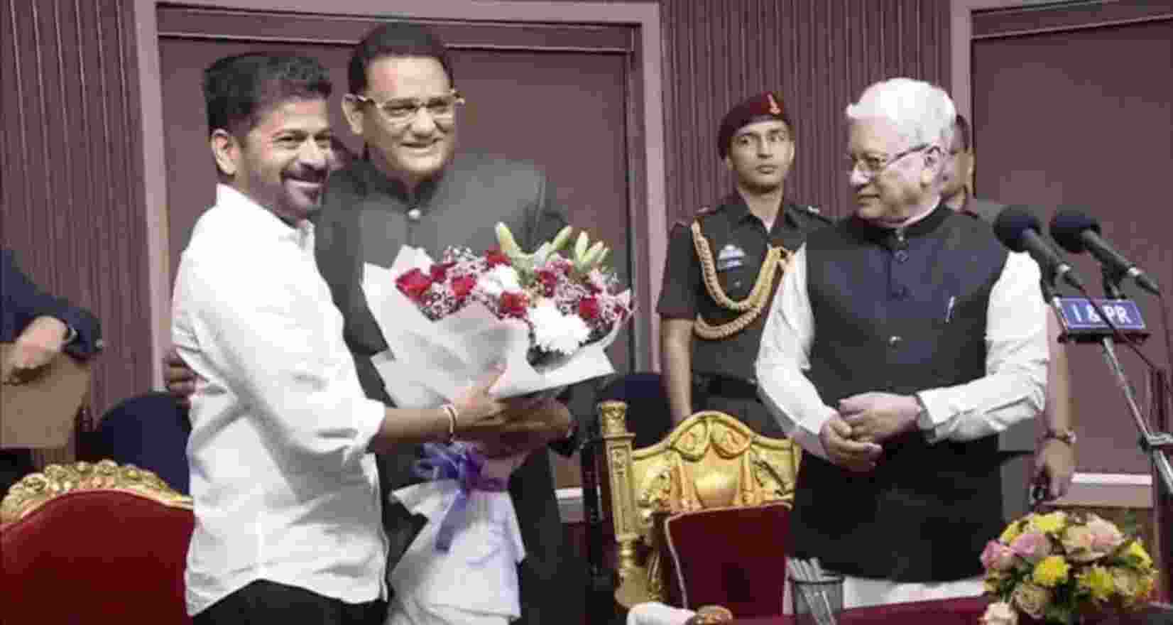 Former cricketer Mohammad Azharuddin takes oath as a Cabinet Minister at the Hyderabad Raj Bhavan on Friday - Image via X. Former cricketer Mohammad Azharuddin takes oath as a Cabinet Minister at the Hyderabad Raj Bhavan on Friday - Image via X.