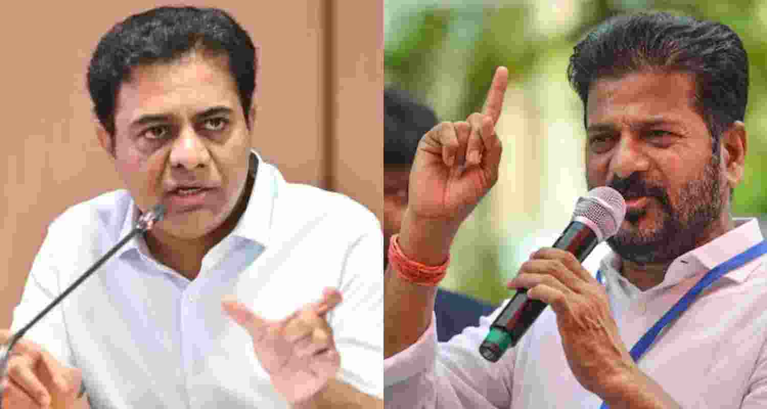 Bharat Rashtra Samithi working president KT Rama Rao (left) and Telangana Chief Minister A Revanth Reddy. Bharat Rashtra Samithi working president KT Rama Rao (left) and Telangana Chief Minister A Revanth Reddy.
