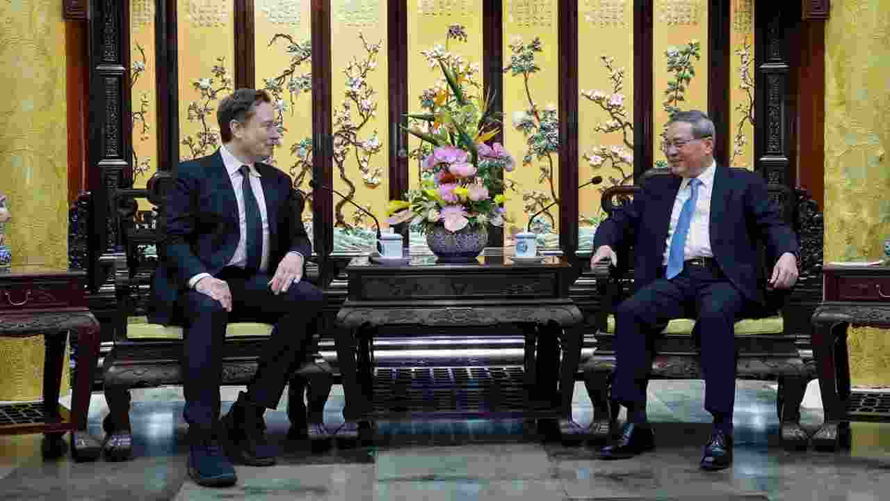 Elon Musk with Chinese Premier Li Qiang in Beijing. File Photo. Elon Musk with Chinese Premier Li Qiang in Beijing. File Photo.
