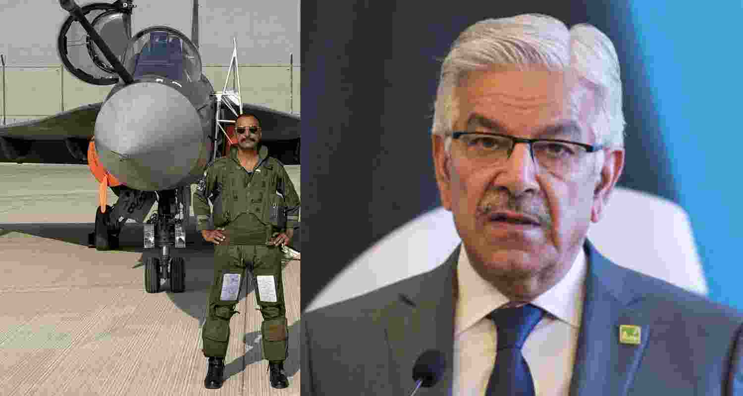 Wing Commander Namansh Syal (Indian pilot who lost his life) (left), Pak Defence Minister Khawaja Asif (right). Wing Commander Namansh Syal (Indian pilot who lost his life) (left), Pak Defence Minister Khawaja Asif (right).