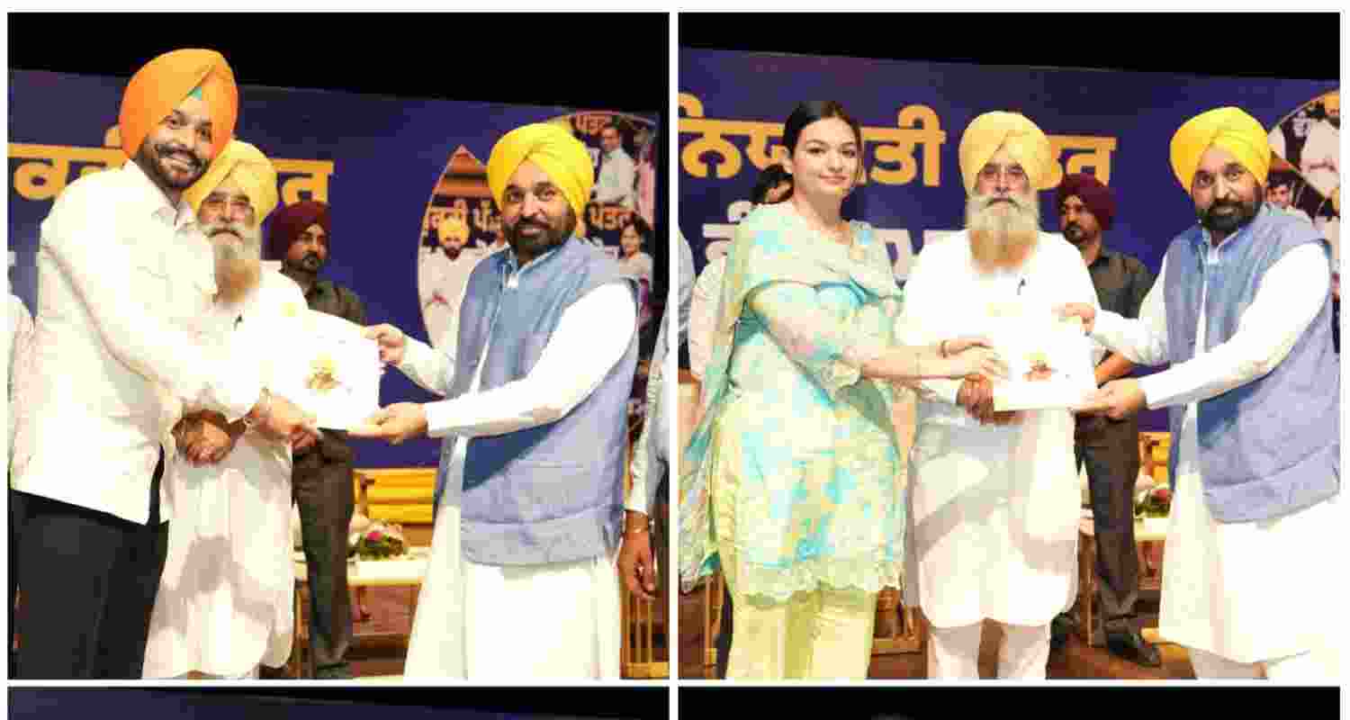 Punjab Chief Minister Bhagwant Singh Mann hands over appointment letters to youth.  Punjab Chief Minister Bhagwant Singh Mann hands over appointment letters to youth.