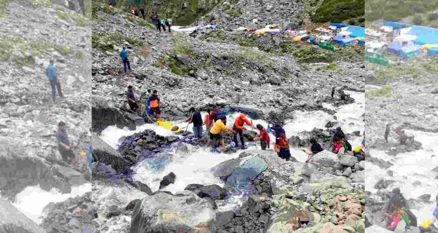 Hundreds of pilgrims are still stuck in different parts of Chamba district, especially in Bharmaur constituency, which remains cut off by roads after heavy rains triggered landslides and flash floods late in August. Hundreds of pilgrims are still stuck in different parts of Chamba district, especially in Bharmaur constituency, which remains cut off by roads after heavy rains triggered landslides and flash floods late in August.