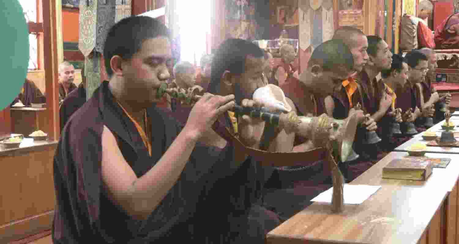 Tibetan monks-in-exile offer prayers for Dalai Lama’s long life. Tibetan monks-in-exile offer prayers for Dalai Lama’s long life.