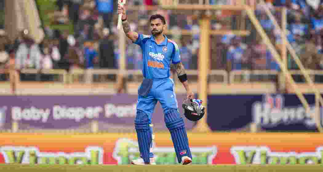 India's Virat Kohli celebrates his century during the first ODI cricket match of a series between India and South Africa, at JSCA International Stadium Complex, in Ranchi, Jharkhand on Sunday. India's Virat Kohli celebrates his century during the first ODI cricket match of a series between India and South Africa, at JSCA International Stadium Complex, in Ranchi, Jharkhand on Sunday.