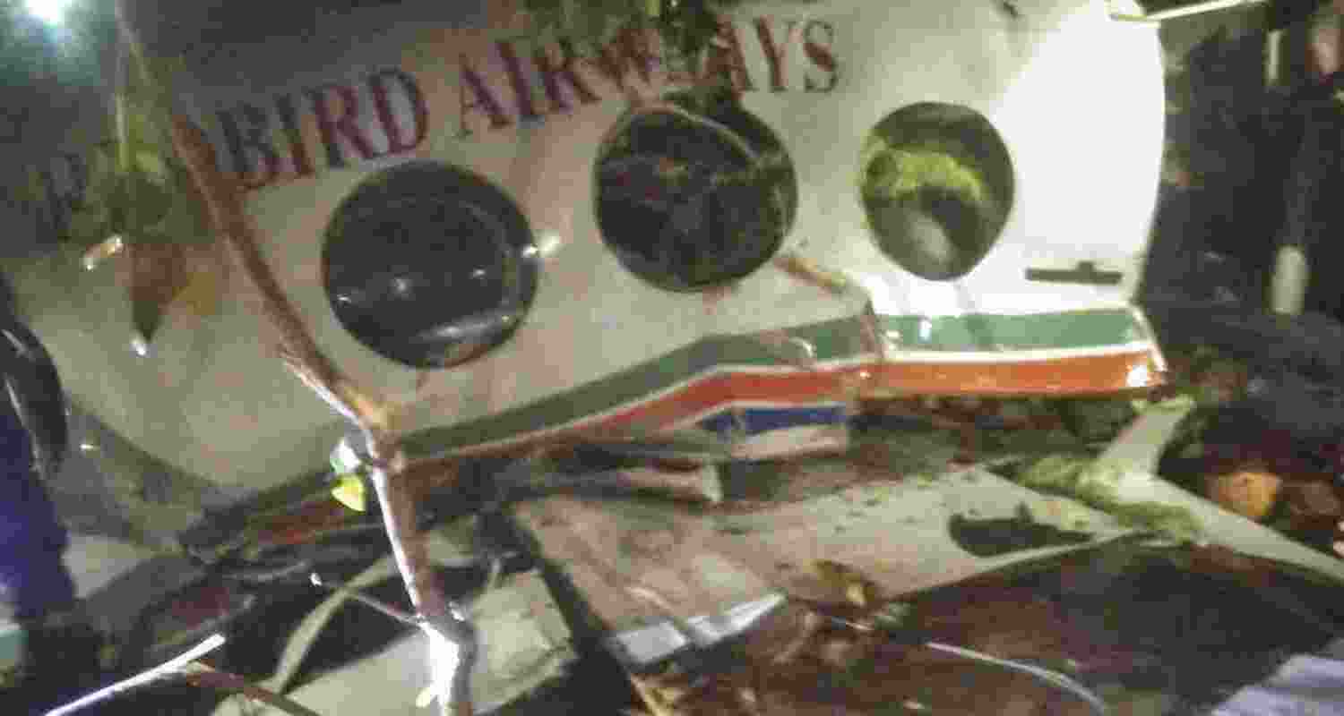 Wreckage of an air ambulance, which carried seven people onboard while on its way from Ranchi to Delhi, after it crashed near Simaria, in Chatra district, Jharkhand, Monday. Wreckage of an air ambulance, which carried seven people onboard while on its way from Ranchi to Delhi, after it crashed near Simaria, in Chatra district, Jharkhand, Monday.