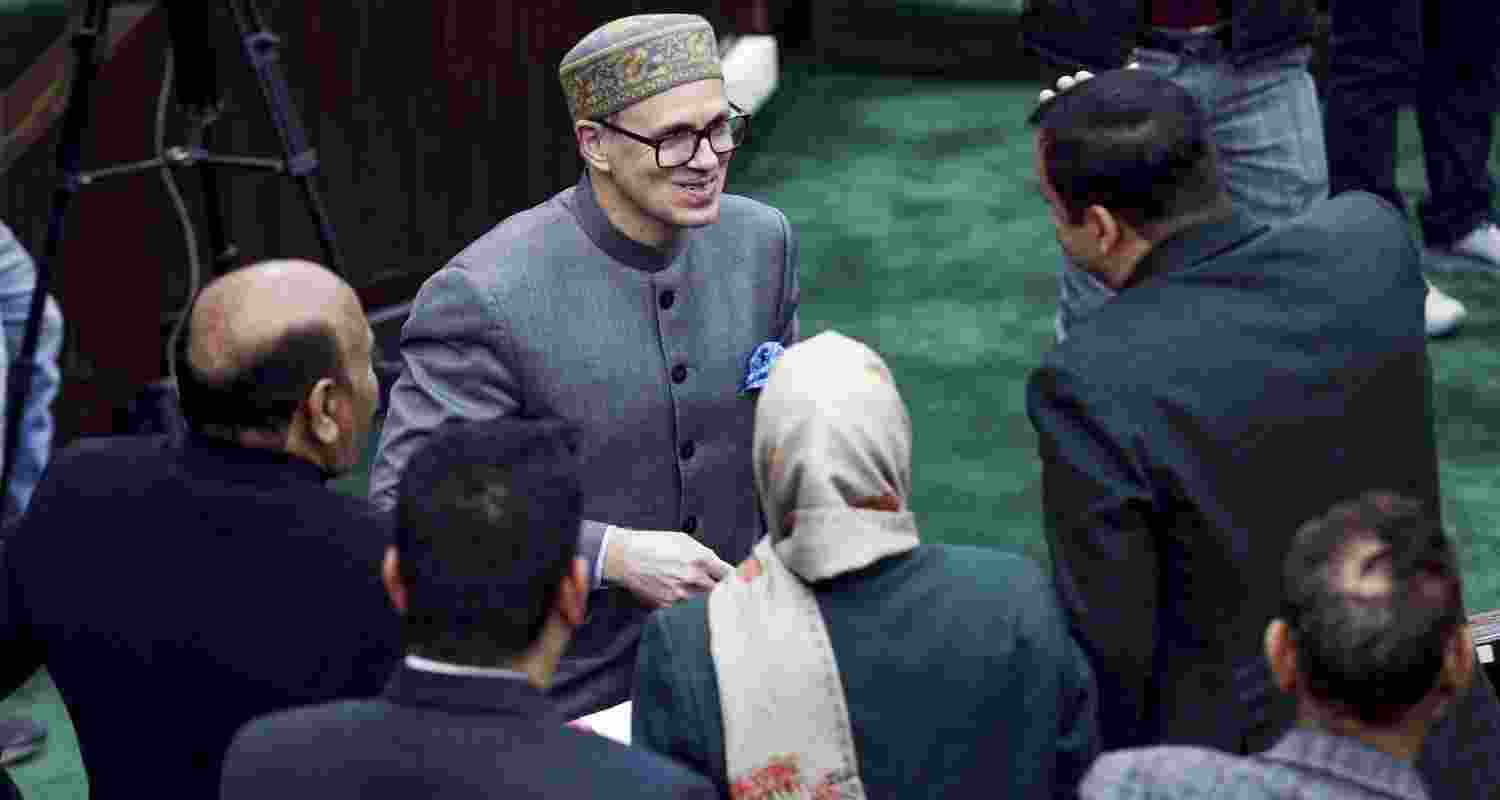 Jammu and Kashmir Chief Minister Omar Abdullah interacts with other leaders on the first day of the budget session of the state Legislative Assembly, in Jammu, Monday. Jammu and Kashmir Chief Minister Omar Abdullah interacts with other leaders on the first day of the budget session of the state Legislative Assembly, in Jammu, Monday.