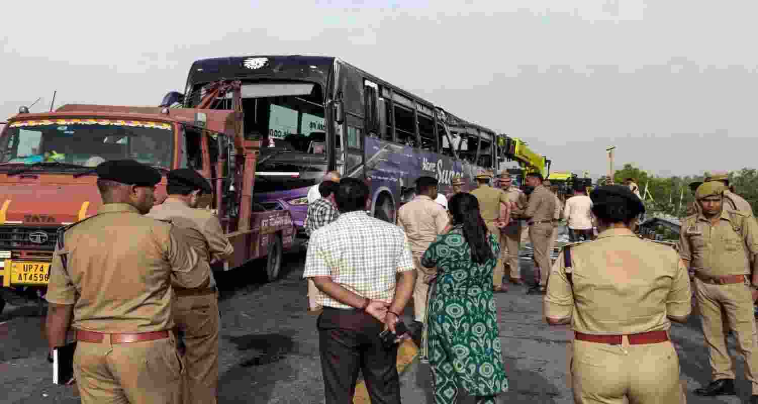 At least five people died and over 10 were injured after two MSRTC buses collided in Gujarat’s Surat district, with one bus catching fire. At least five people died and over 10 were injured after two MSRTC buses collided in Gujarat’s Surat district, with one bus catching fire.