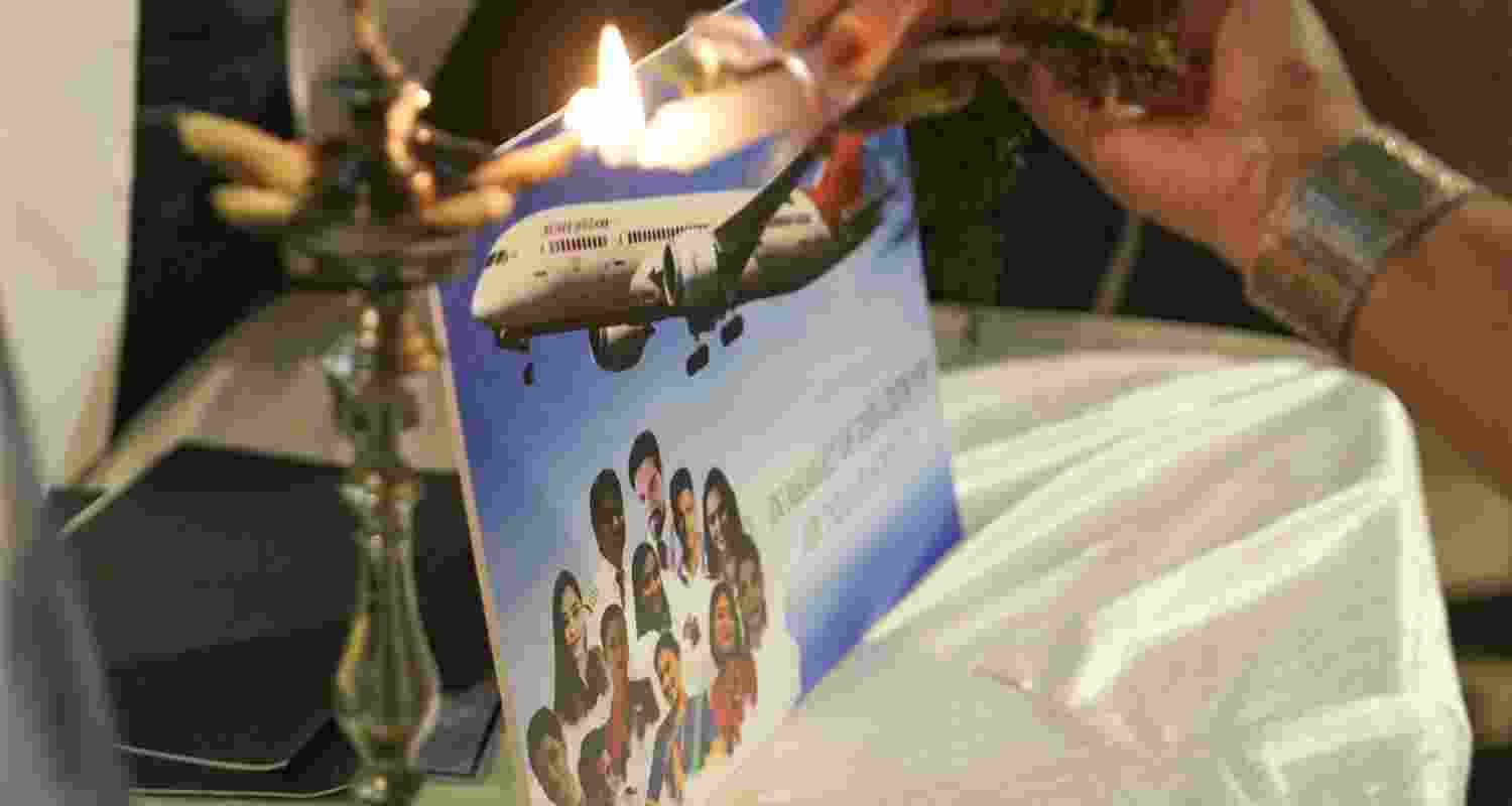 Family members of crew members, who were killed in the Air India Flight 171 crash, pay tribute during a memorial service on the first anniversary of the tragedy, in Mumbai, Maharashtra, Friday, June 12, 2026. Family members of crew members, who were killed in the Air India Flight 171 crash, pay tribute during a memorial service on the first anniversary of the tragedy, in Mumbai, Maharashtra, Friday, June 12, 2026.