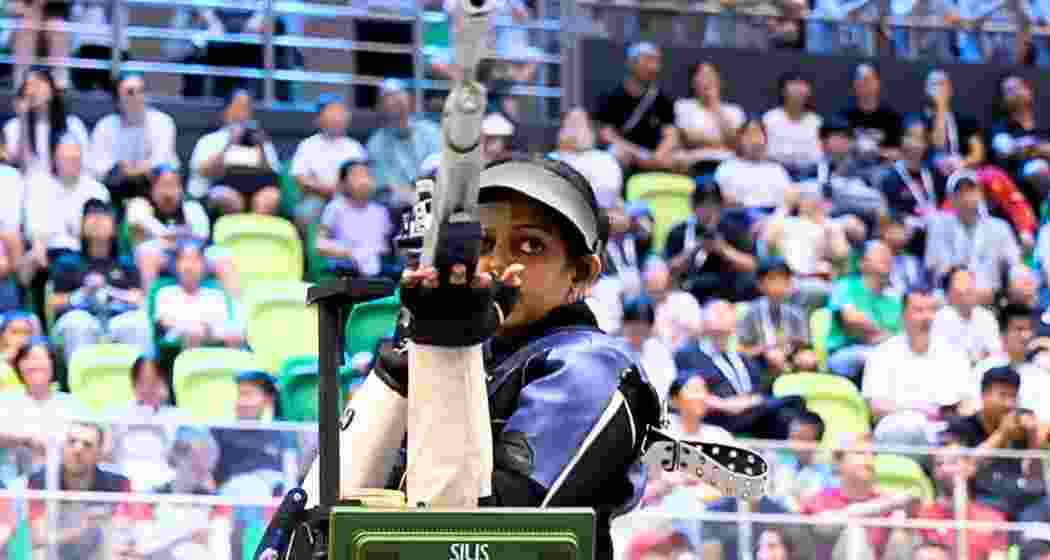 Meghana Sajjanar takes aim during the women’s 10m air rifle at the ISSF World Cup in Ningbo. Meghana Sajjanar takes aim during the women’s 10m air rifle at the ISSF World Cup in Ningbo.