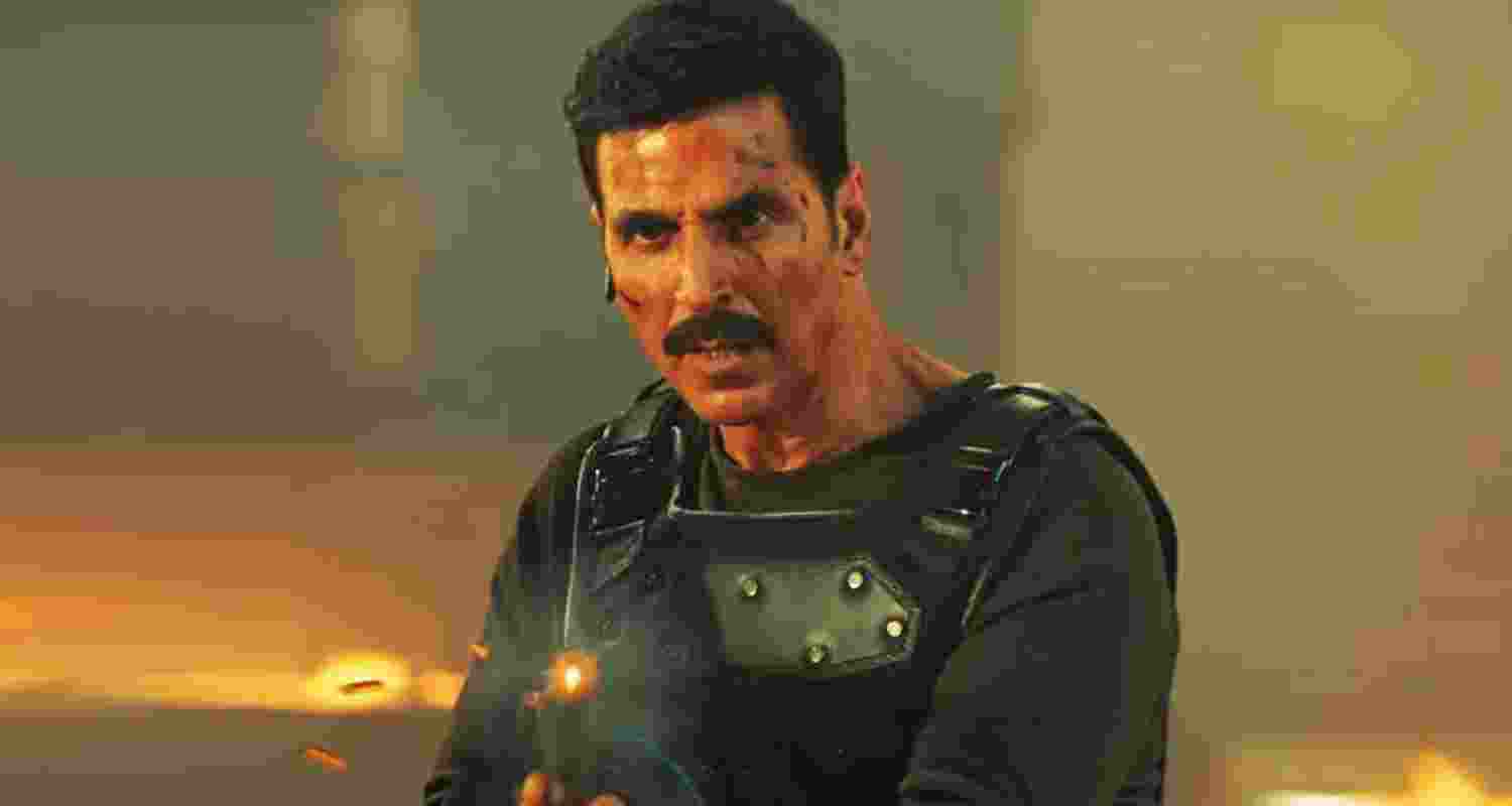 Akshay Kumar in a scene in his upcoming bollywood action film. Akshay Kumar in a scene in his upcoming bollywood action film.