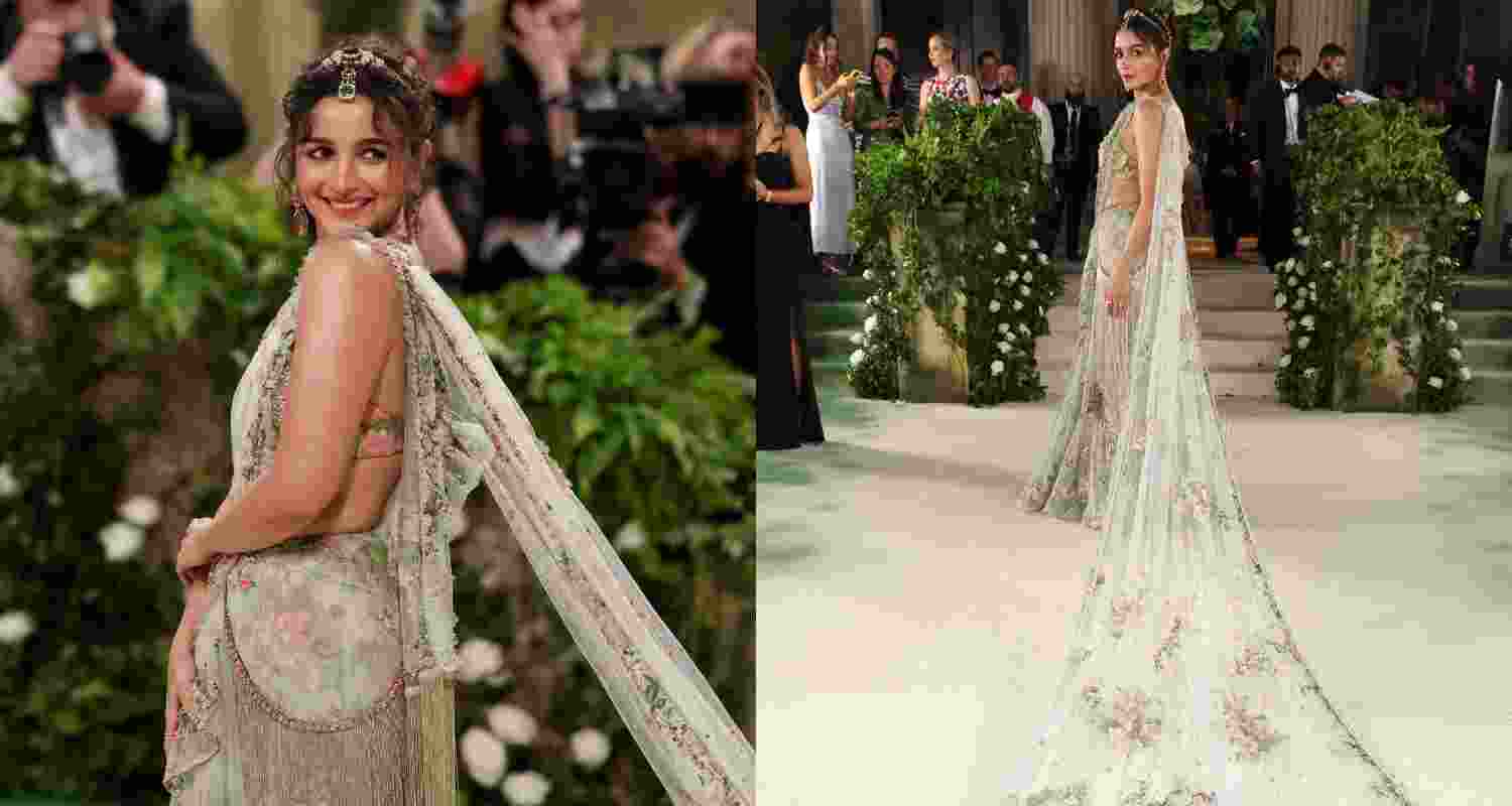 Alia Bhatt stuns at Met Gala 2024 in 30-foot-long floral saree by Sabyasachi Alia Bhatt stuns at Met Gala 2024 in 30-foot-long floral saree by Sabyasachi