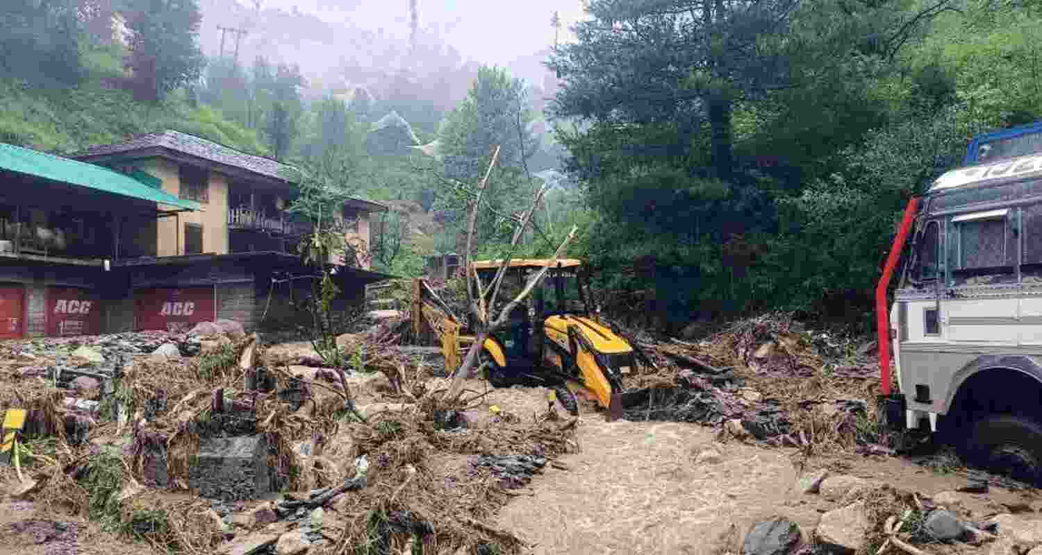 An area affected due to cloudburst in Mandi. An area affected due to cloudburst in Mandi.