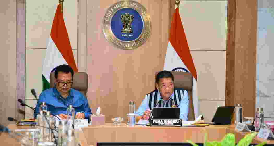 Chief Minister Pema Khandu addresses a meeting of the Arunachal Pradesh Cabinet in Itanagar on Thursday. Deputy Chief Minister Chowna Mein (L) could also be seen. Chief Minister Pema Khandu addresses a meeting of the Arunachal Pradesh Cabinet in Itanagar on Thursday. Deputy Chief Minister Chowna Mein (L) could also be seen.