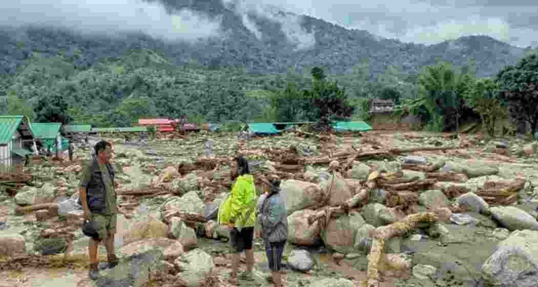 Devastation caused by heavy rainfall and flash floods at the NEEPCO colony, in Keyi Panyor on Wednesday. Devastation caused by heavy rainfall and flash floods at the NEEPCO colony, in Keyi Panyor on Wednesday.