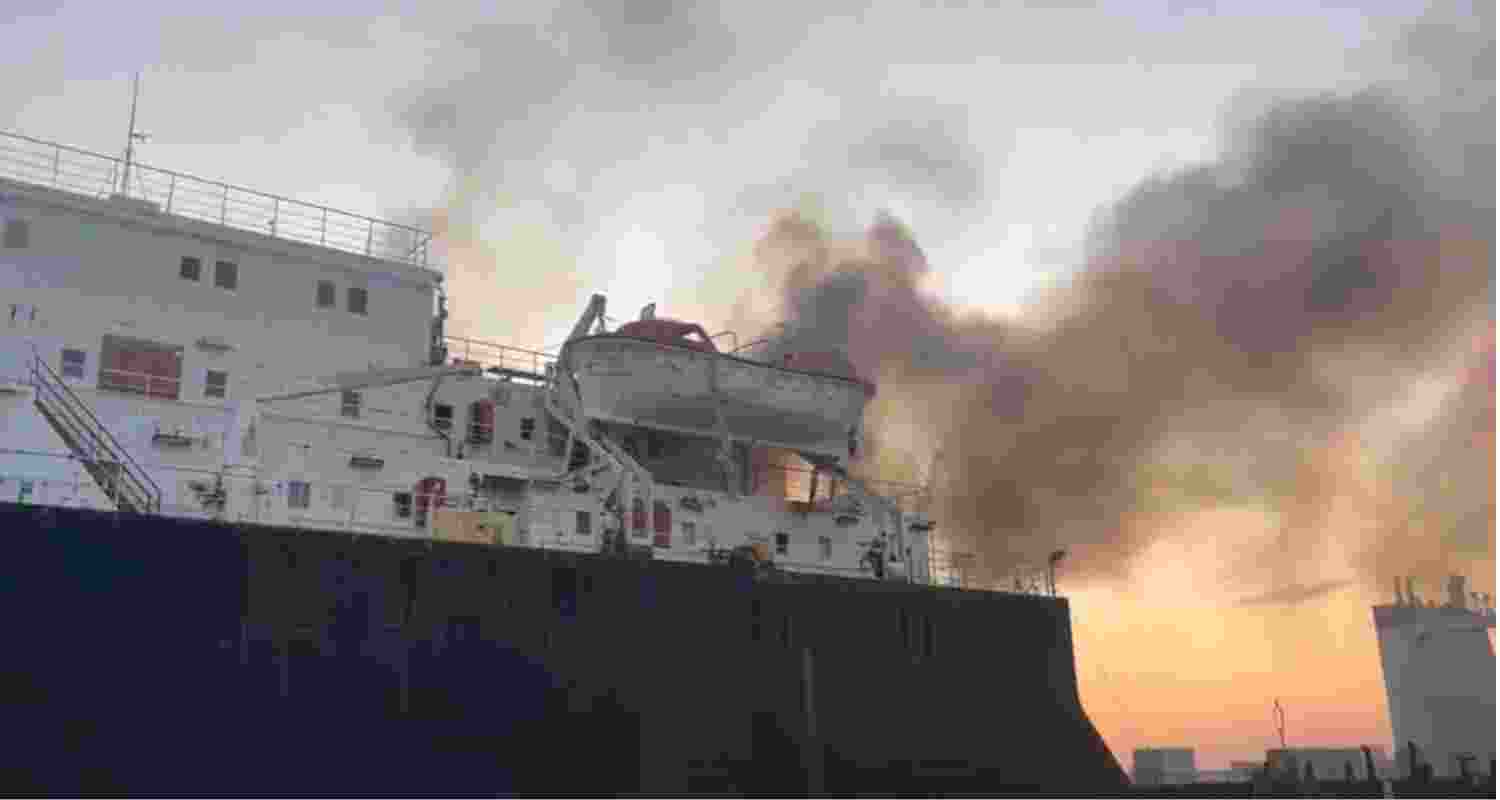 A grab of the video shared by the seamen’s union to highlight the unstable security situation near the Black Sea port. A grab of the video shared by the seamen’s union to highlight the unstable security situation near the Black Sea port.
